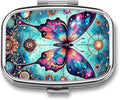 Metal 2 Compartment Pill Organizer Travel Friendly Portable Compact Pill Box Cute Pill Case,for Pocket Wallets Daily Portable Medicine Vitamin Tablet Storage (Butterfly)
