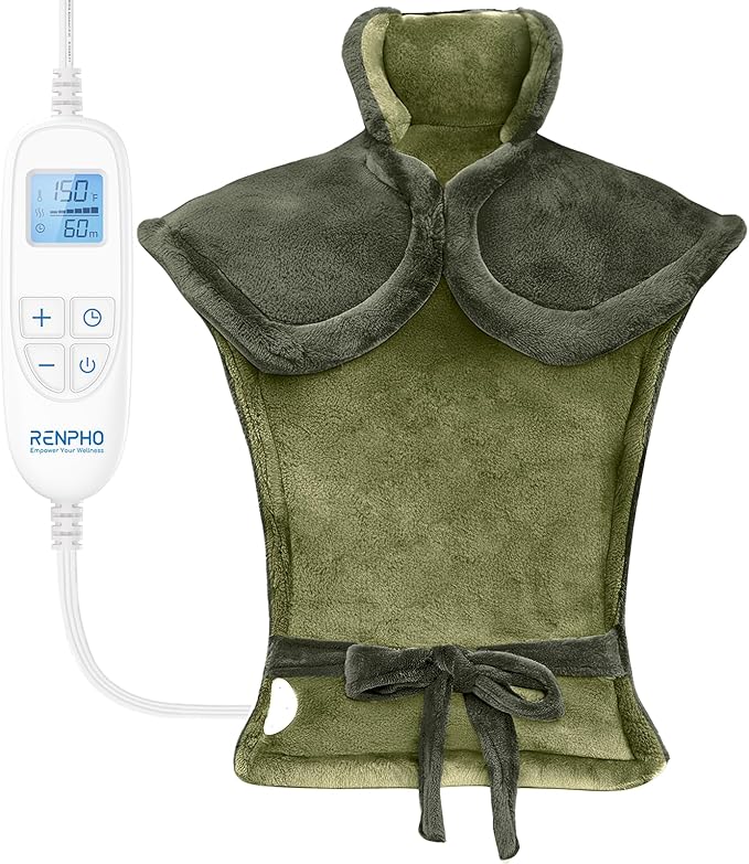 RENPHO Electric Heating Pad for Back, Birthday Gifts for Women Men Mom Dad, FSA Eligible & HSA Store, Neck and Shoulder Heat Pad, Fast Heating, 24"x33", ETL Certified, Green