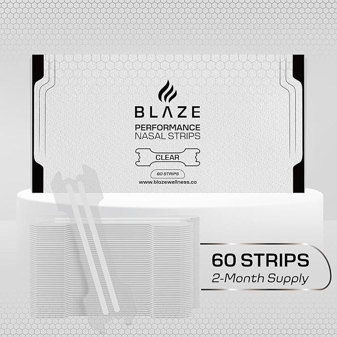 Performance Nose Strips for Breathing (60 Count) - Oil & Sweat Proof Adhesive - Athletic Nasal Strips for Snoring & Sleeping - Improves Oxygen Delivery, Drive, Sleep & Reduces Snoring (Slim Clear)