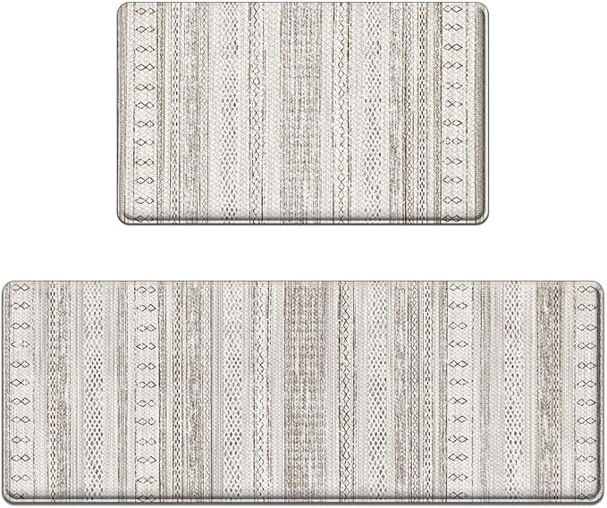 Arttown Anti Fatigue Mats for Kitchen Floor, Boho Moroccan Farmhouse Kitchen Mats Cushioned Anti Fatigue Rug, Waterproof Non-Slip Washable Kitchen Rugs - Cream Brown