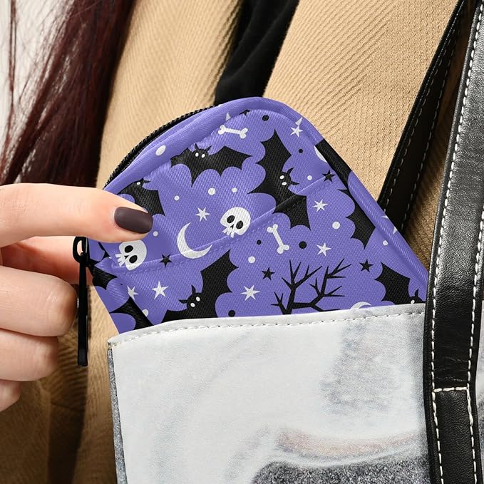 Halloween Bats Pill Box 7 Day Pill Case Travel Pill Organizer Bag with Zipper Portable Weekly Vitamin Medicine Supplement Holder Pouch Bag