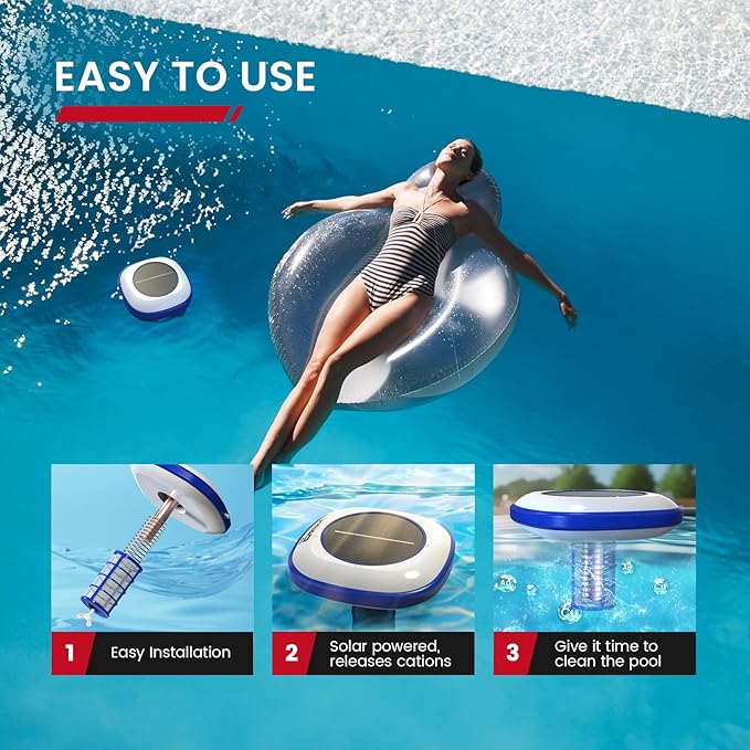 ENHULK Solar Pool Ionizer, Upgraded Floating Cleaner - Cleans Pools Up to 45,000 Gallons, Ideal for Above Ground, In-Ground Pools, Spas, and Hot Tubs(Blue)