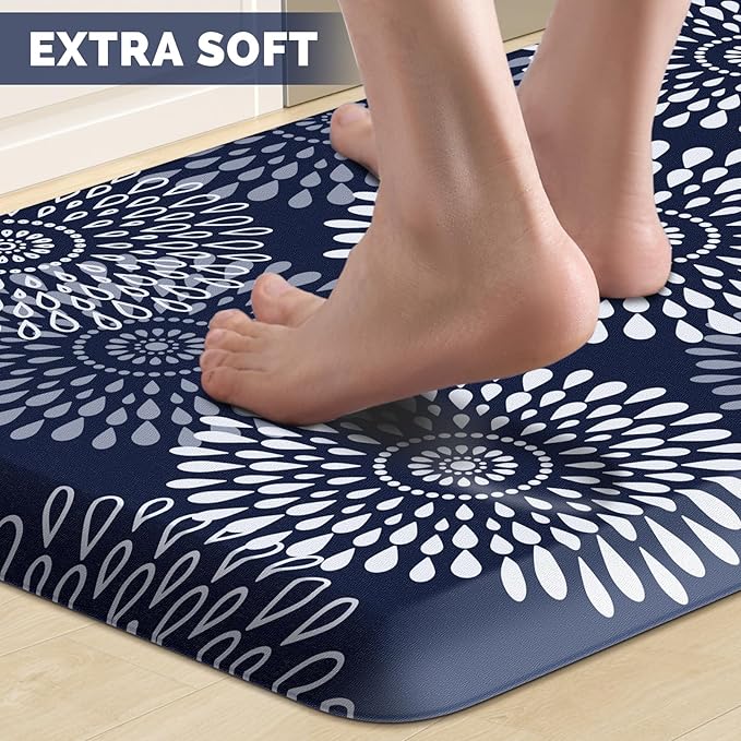 LuxStep Kitchen Mat Waterproof Kitchen Rugs for Floor Cushioned Anti-Fatigue Mat Non-Slip Standing Desk Mat Comfort Floor Mats for House Sink Office 17.3" x 60" Blue