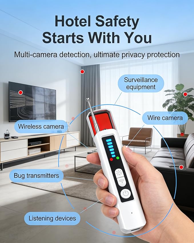 AI Hidden Camera Detector, AI-Powered Anti Spy Device,GPS Trackers & Listening Devices,Portable Wireless Hidden Cameras Scanner for Hotels,Travel & Home,6 Sensitivity Levels & 4 Detection Modes