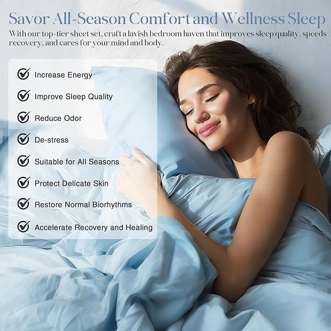 Silver Infused Bed Sheets Set, Cooling Tencel Sheet with Self-Cleaning Technology for 3X Freshness Sleep, Hypoallergenic & Breathable sheet Perfect for Hot Sleepers & Sensitive Skin (Blue, CAKing )