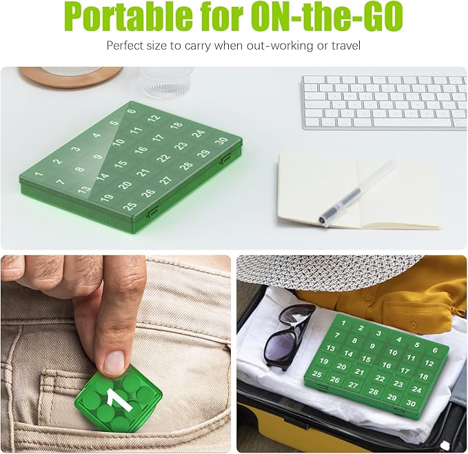 Monthly Pill Organizer Once a Day - 30 Day Pill Organizer Box - Easy to Open - Large Compartments Portable Case for Travel, Month Pill Cases Medicine Organizer for Vitamin (Bronze - Dark Green)