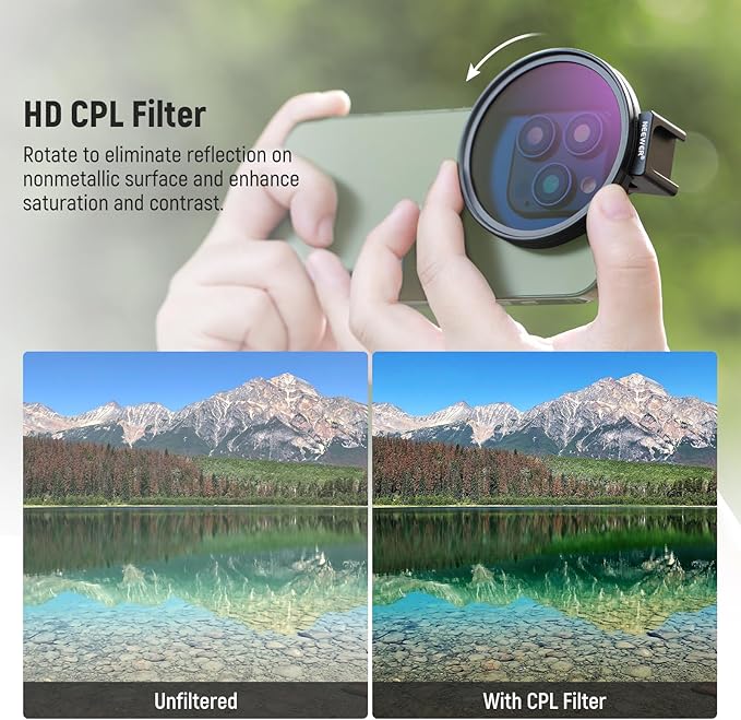 NEEWER 67mm CPL Filter with Cold Shoe Phone Lens Clip, HD Polarizing Filter with Pouch & Cleaning Cloth Compatible with iPhone 17 16 15 Pro Max Plus Samsung Galaxy S25 Ultra Camera