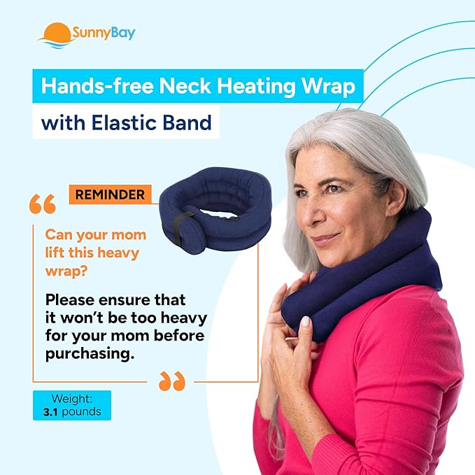 SunnyBay XL Microwave Heating Pad, Microwavable Heated Neck and Shoulder Wrap, Hands-Free Weighted Moist Hot or Cool Pack, Soft Fleece Cover and Flaxseed Filling, 30 Inch Extra-Long Length, Navy