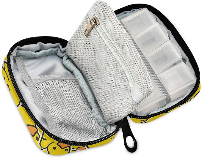 Pill Box Yellow Duck Cartoon 7 Day Pill Case Travel Pill Organizer Bag with Zipper Portable Weekly Vitamin Medicine Supplement Holder Pouch Bag