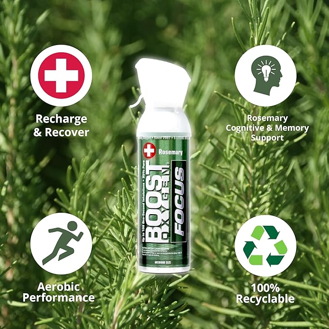 Boost Oxygen Medium Focus Rosemary Aroma 5L Canister | Respiratory Support for Aerobic Recovery, Altitude, Performance & Health (4 Pack)