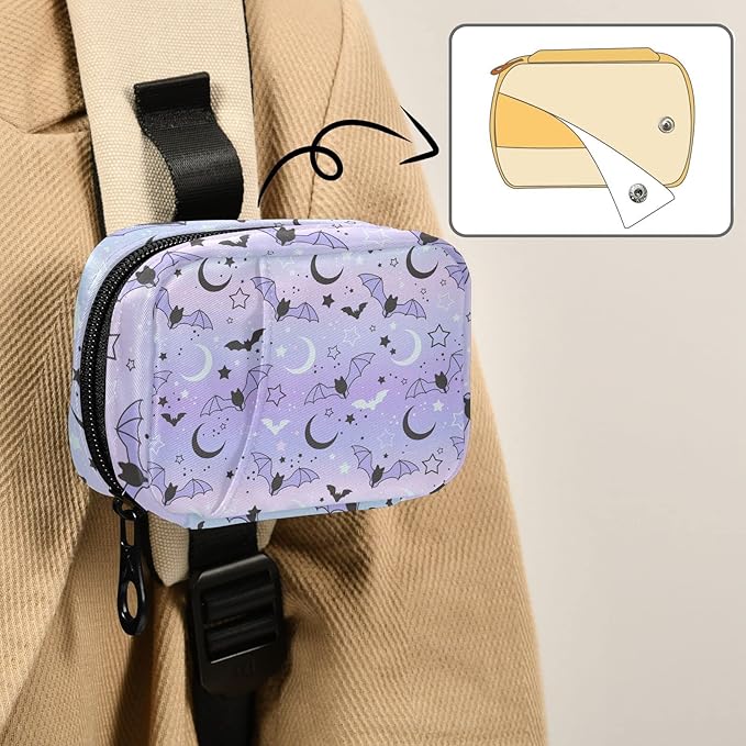 Pill Box Purple Bat Moon 7 Day Pill Case Travel Pill Organizer Bag with Zipper Portable Weekly Vitamin Medicine Supplement Holder Pouch Bag
