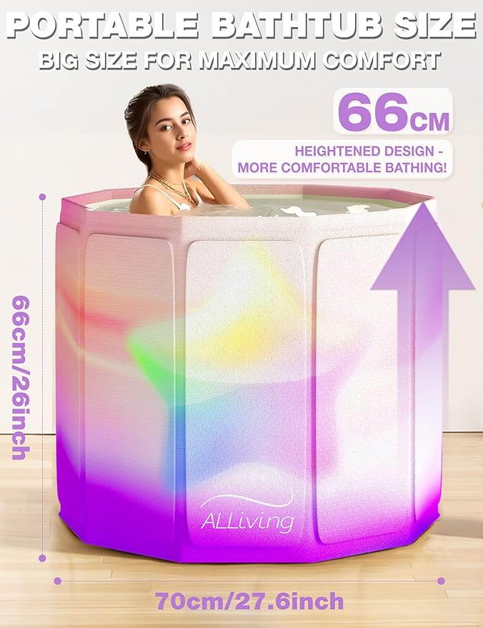 Portable Bathtub Adult Ice Bath Tub - Collapsible Folding Foldable Bathtub for Adult Shower Bathroom Hot SPA Soaking Cold Plunge Tub Deep Freestanding Bathtub Indoor Outdoor Purple