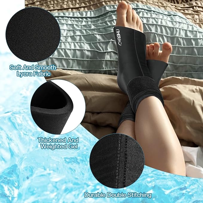 iTHERAU Ankle Ice Pack Wrap 2 Pack, Reusable Gel Hot & Cold Therapy for Foot & Heel Injuries | Achilles Tendonitis, Plantar Fasciitis, Swelling, Sprained, Pain Relief