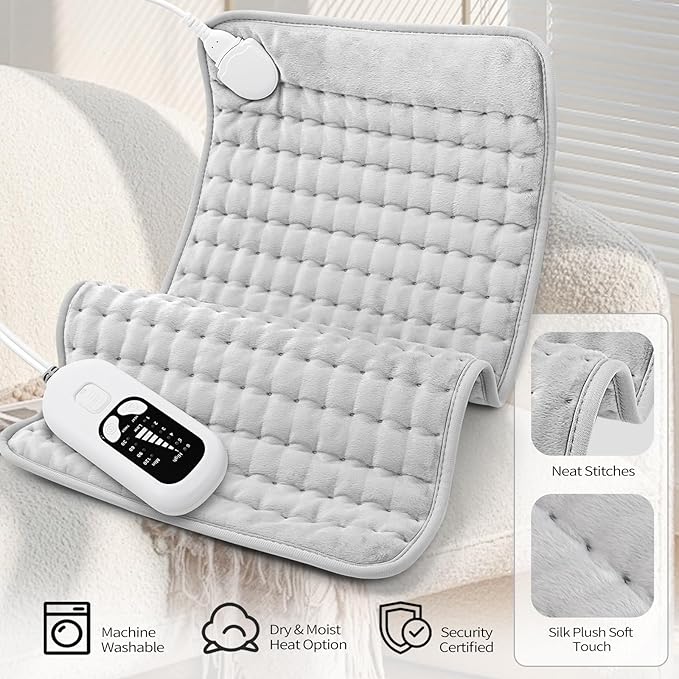 Deepsoon Heating Pad,Electric Heating Pads for Back,Neck,Abdomen,Moist Heating Pad for Shoulder,Knee,Arms,Legs,Dry/Moist Heat & Auto Shut Off,Christmas Gifts for Men and Women,White Gray,24x12 Inch