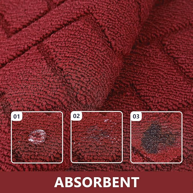 hicorfe Kitchen Rugs and Mats Sets,2 Pieces Super Absorbent Polypropylene Non-Slip Rug,Soft Comfort Floor Mat,Machine Wash for Kitchen,Hallway,Office,Sink,Laundry(20" x 32"+20" x 48",Red