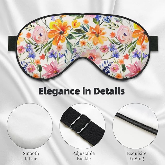 Watercolor Floral Sleep Mask Eye Mask with Adjustable Strap Eye Sleep Shade Cover Blocks Light for Women Men Airplane Travel Nap