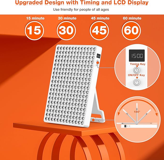 Red Light Therapy with Timing and 180° Adjustable Stand, Deep 660/850nm Near Infrared& Red Light Therapy Panel for Face Body, Skin Care, Home LED Therapy Lamp for Pain Relief of Muscles Joints,234LEDs