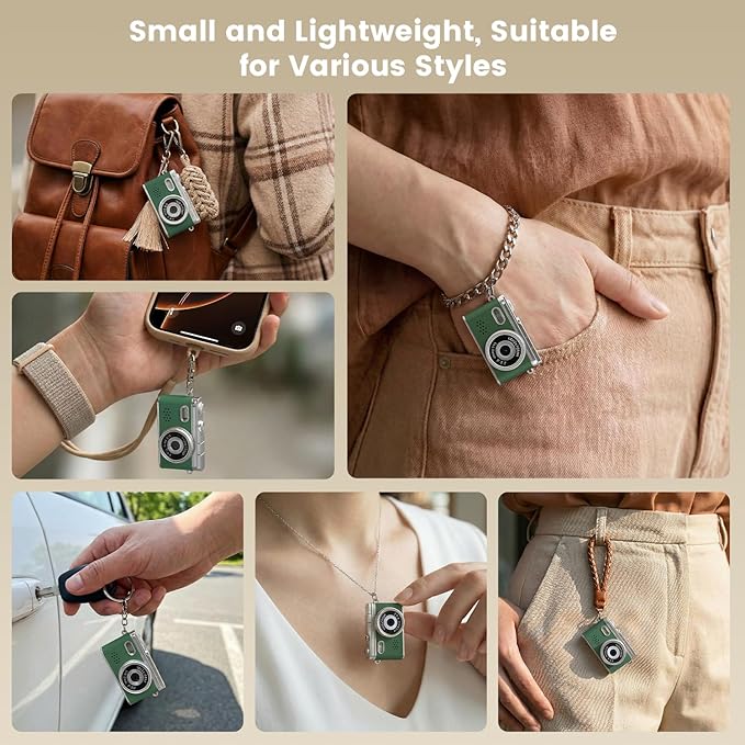 Green Mini Keychain Camera, 1080P Tiny Retro Wearable Digital Camera with 0.96" Screen, Portable 20g Micro Video Recorder for Travel, Small Vintage Pocket Camcorder with Flash, 32G SD Card, Type-C