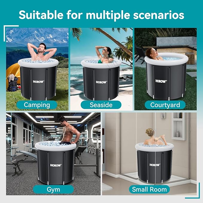 HOROW Ice Bath Cold Plunge Tub with Cover, Multiple Layered Portable Ice Bath Plunge for Cold Water Therapy and Recovery, Indoor & Outdoor Use for Athletes & Adults, 100 Gallons, Black, Round
