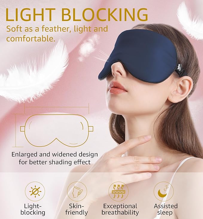 Luxury Pure Silk Sleep Mask | 100% Natural Mulberry Silk | Double-Sided Softness | Adjustable Strap & Full Light Blocking | Perfect for Travel, Office Naps & Nighttime Sleep (Navy Blue)