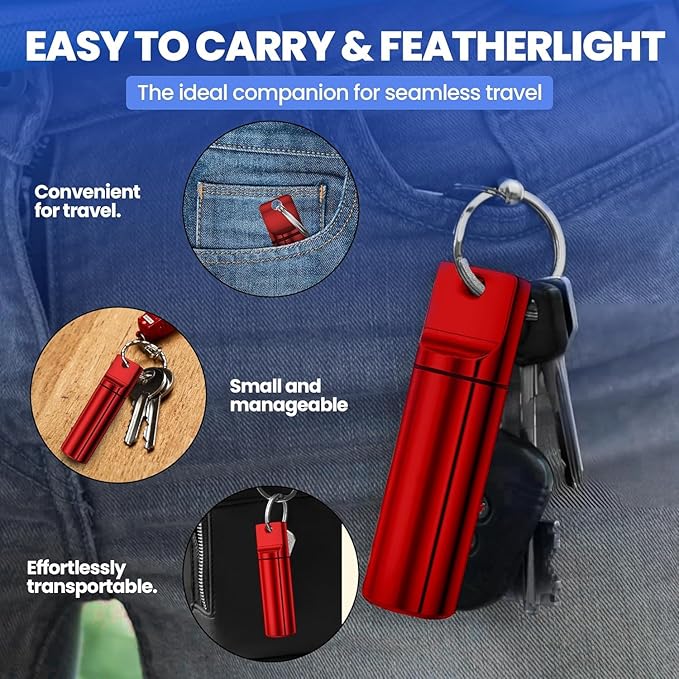 Keychain Pill Holder – Waterproof Travel Pill Organizer Pill Container for Tablets, Capsules – Travel Friendly Pill Case for Purse Mini Pill Case (Red and Blue)