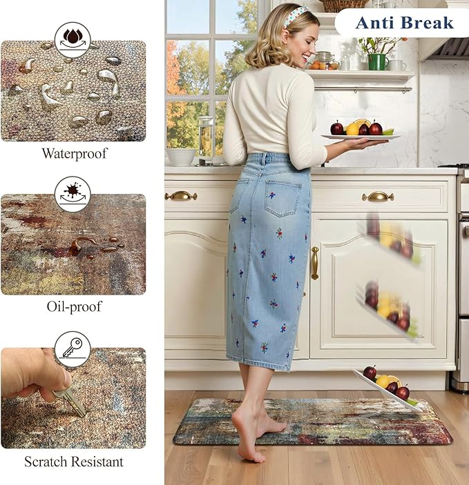 LEEVAN Kitchen Mats Cushioned Anti Fatigue Sets of 2,Non Slip Waterproof Kitchen Mats for Floor,Memory Foam Comfort Abstract Red Kitchen Floor Mat for Sink,Laundry,Home,Office,Desk(20"x31"+20"x47")