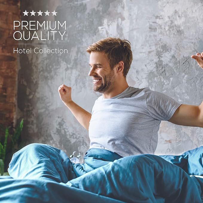 Mueller Luxury 6 PC Full Size Bed Sheets, Super Soft 1800, Deep Pocket up to 16" Full Size Sheets, Transfers Heat, Breathes Better, Hypoallergenic, Wrinkle-Resistant, Oeko-TEX, Denim