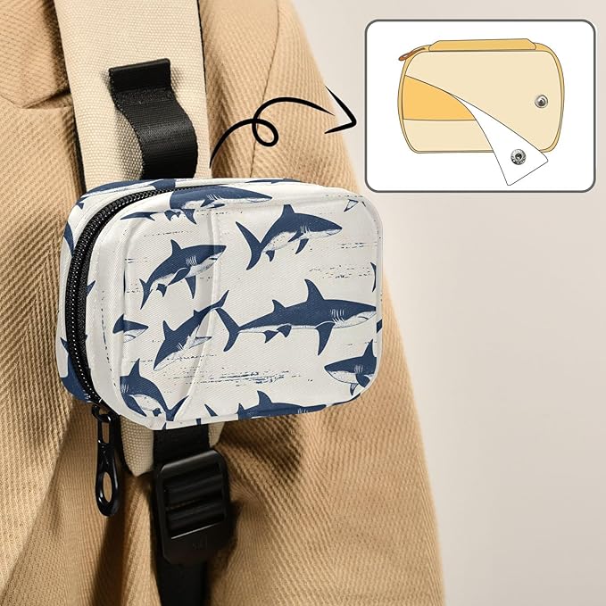 Pattern Sharks Travel Pill Case, Weekly Pill Boxes 7 Days Portable Pill Organizer Supplement Holder