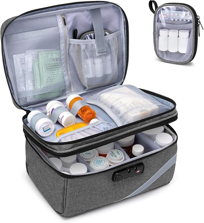 Trunab Medicine Storage Bag with Combination Lock, Lockable Pill Bottle Organizer, Travel Medication Carry Case for Medicine Box, Prescription, Vitamins,Supplements or Medical Supplies