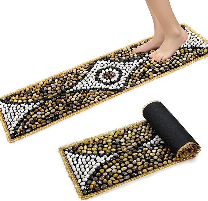 Pebbles Massage Mat, Reflexology Foot Massagers, Foot Pain Relief Massage Rock Pad, Relaxation Gifts for Parents or Friends (60"×15.7")