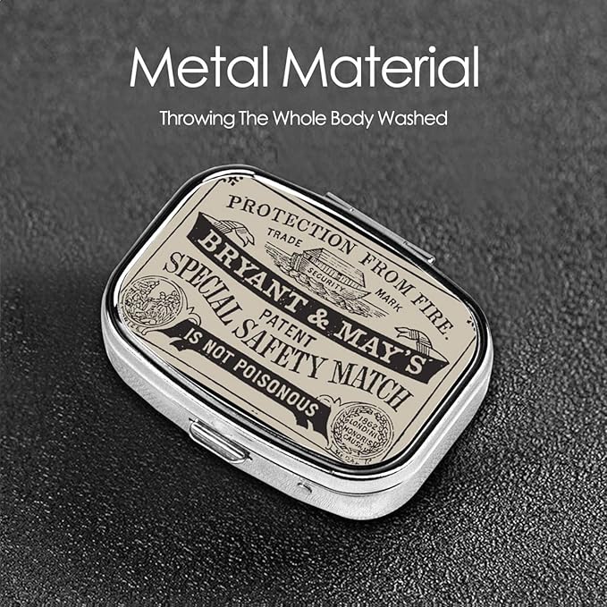 Metal 2 Compartment Pill Organizer Travel Friendly Portable Compact Pill Box Cute Pill Case,for Pocket Wallets Daily Portable Medicine Vitamin Tablet Storage (Protection from Fire)