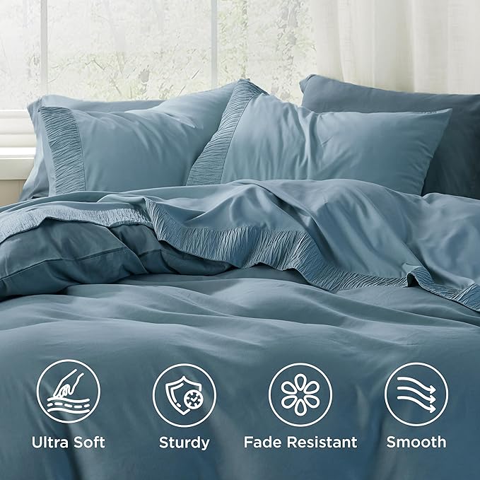 Bedsure Queen Sheet Set - 4 Pieces Soft Queen Size Sheets - Breathable & Cooling - Hotel Luxury - Easy Care Polyester Microfiber Bedding for Women, Men, Mineral Blue