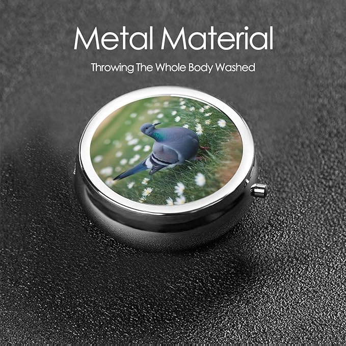 ZhongGuo Grass and Dove Printed Pill Organizer,Round Travel Pill Organizer Mini Medicine Pill Box for Purse Iron Plating