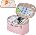 Fasrom Pill Bottle Organizer, Medicine Bag with Waterproof Mat & Adjustable Divider, Travel Carrying Case for Pills, Vitamins, Medical Supplies, First Aid Bag for Home Storage, Travel, Pink