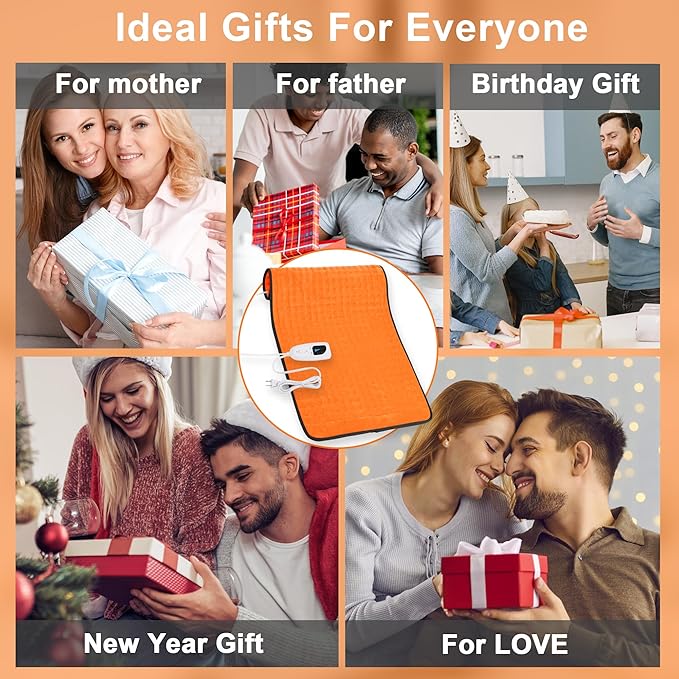 Deepsoon Heating Pad,Electric Heating Pads for Back,Neck,Abdomen,Moist Heating Pad for Shoulder,Knee,Arms,Legs,Dry/Moist Heat & Auto Shut Off,Christmas Gifts for Men and Women,Orange Black,33x17 Inch