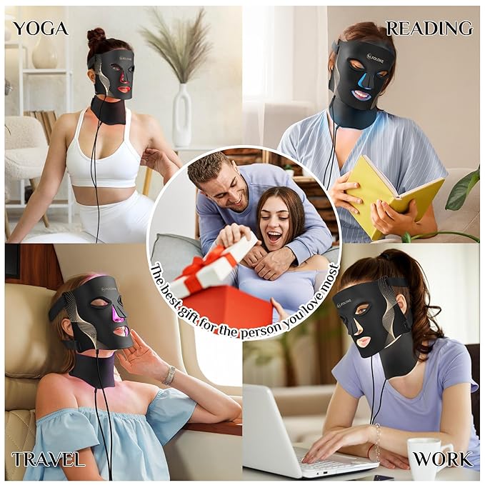 LED Light Therapy Mask Skin Care Mask, LED Red 630±5nm & NIR 830nm Wavelength for Home Use（Advanced Black）