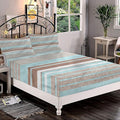 Decorative Fitted Sheet Set Twin XL Size, Aqua Deep Pockets Fitted Sheet & 2 Pillow Sham Set(No Flat Sheet), Horizontal Stripes Lines Printed Microfiber Bedding 3pc Set, for Boys & Girls Bedding