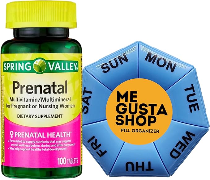 Spring Valley Multimineral Prenatal Multivitamin Tablets Dietary Supplement 100 Count Pack of 2 Includes Pill Organizer