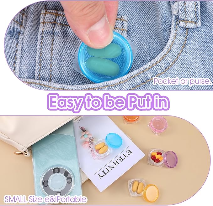 Small Pill Organizer Box, 5 Pcs Travel Pill Cases Holder Portable Daily Pill Box Container BPA Free Medicines Storage Cases for Purse Pocket Briefcase (Purple/Pink/Yellow/Orange/Blue)