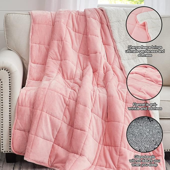 yescool Weighted Blanket for Adults (15 lbs, 48" x 72", Hot Pink) Heavy Blanket for Sleeping Perfect for 140-160 lbs, Twin Size Breathable Blanket with Premium Glass Bead, Machine Washable