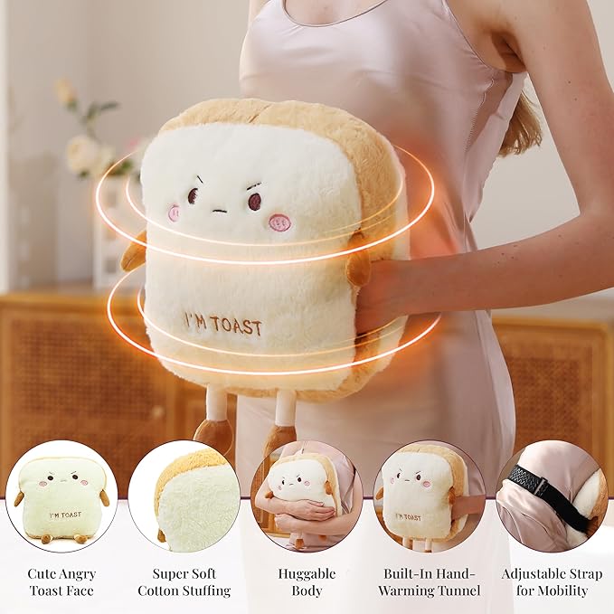 Cute Heating Pad for Period Cramps Menstrual Pain Relief, Soft Cuddly Large 14" Hot Plush Bread USB Electric Heat Pads, Back & Lumbar Pain Relief Stuffed Animals Funny Gifts for Women Teen Girls