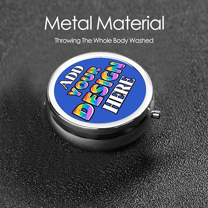 Custom Pill Case, Medicine Pill Box Organizer Container Travel Pill Holder Vitamin for Purse Med Wallet Portable Mini Pastillero Round, Deep Blue, Customized Gifts