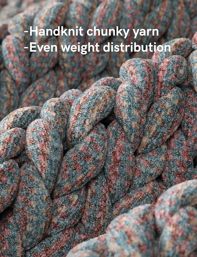 YnM Chenille Weighted Blanket, Handmade Chunky Knitted Design, Soft and Cozy, Temperature Regulating and Breathable, Machine Washable Throw for Sleep or Home Decor (Red Blue, 50x60 Inch, 10lbs)