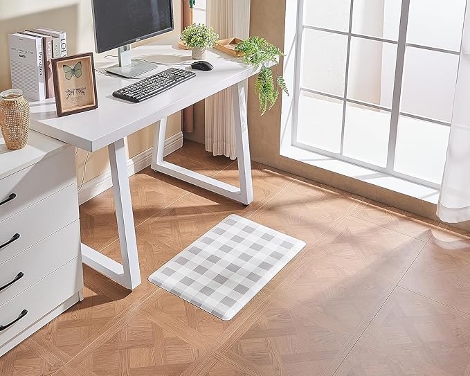 Anti Fatigue Kitchen Rugs Farmhouse Kitchen Mats for Floor,Cushioned Non-Slip Ergonomic Comfort Rug Standing Mat for Kitchen,Doing Dishes,Floor,Home,Office,Laundry,Plaid Grey,17.3"x 28"