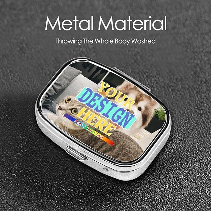 Custom Square Pill Box, Personalized Travel Pill Case, Customized Vitamin Pill Organizer for Purse Pocket Travel