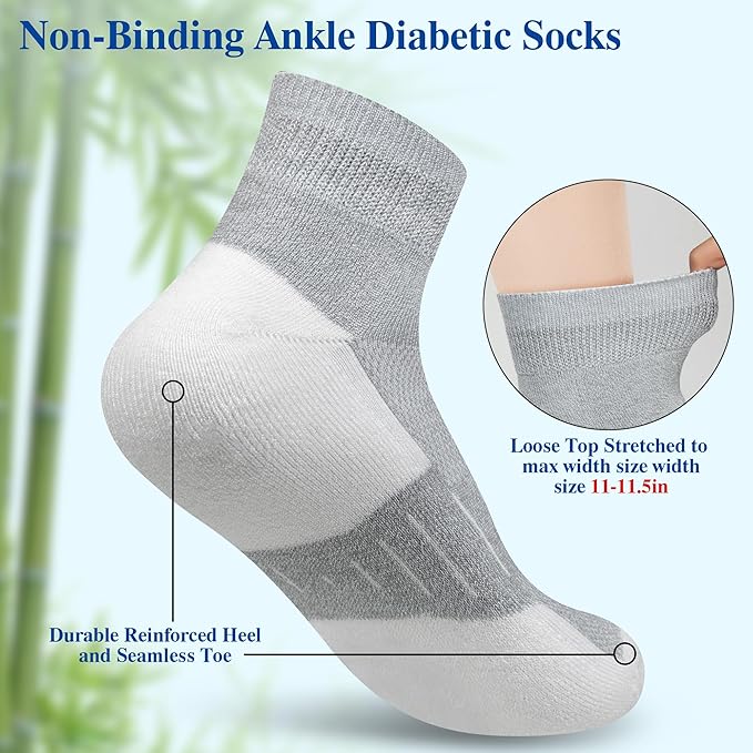 Diabetic Socks for Men,6 Pairs Ankle Mens Diabetic Socks,Diabetic Neuropathy Socks for Men Size 9-11/10-13/13-15.