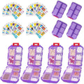4PCS 7-Day Pill Organizer with Labels – Compact Daily Medication Case | Travel-Sized (3.7" x 2.4") Secure Lock | AM/PM Compartments | Includes 300+ Common Medicines Vitamins Health Product Sticker