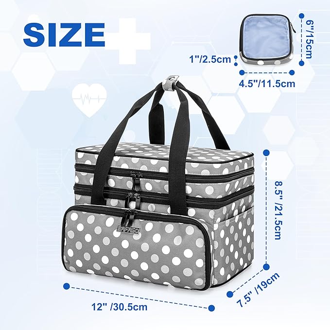 BAFASO Double Layer Medicine Bag with 2 Detachable Pouches, Pill Bottle Organizer for Travel and Daily Use (Bag ONLY), Polka Dots