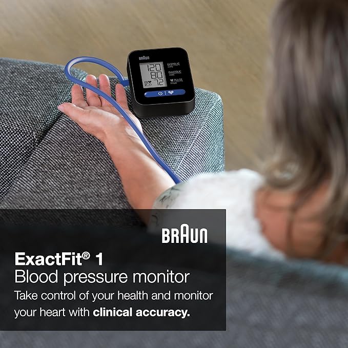 Braun ExactFit 1 Upper Arm Digital Blood Pressure Monitor with Adjustable BP Cuff for Home Use, Simple One Button Operation for at Home Blood Pressure Monitoring, Large Easy to Read Display, BUA5000