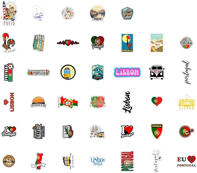 BulbaCraft Portugal Stickers for Water Bottle and Laptop - Portugal Party Supplies & Decorations, Waterproof Vinyl Decals, Portuguese Flag and Culture Stickers, Gifts for Women & Men